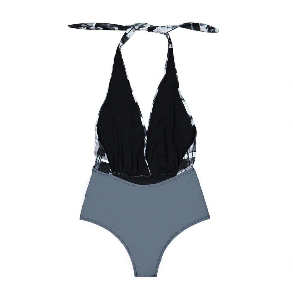 Unify the Ties Abstract Halter One Piece Swimsuit Resort Womens Large MSRP 150